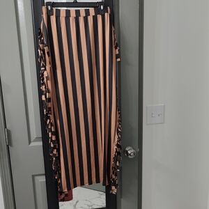 Chic Asymmetrical Striped Skirt in Black and Tan With Fringe